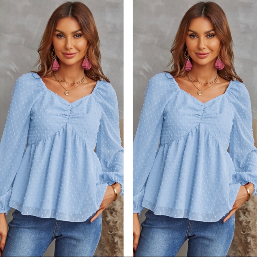 Swiss Dot Flounce Sleeve Blouse - Picture 2 of 4